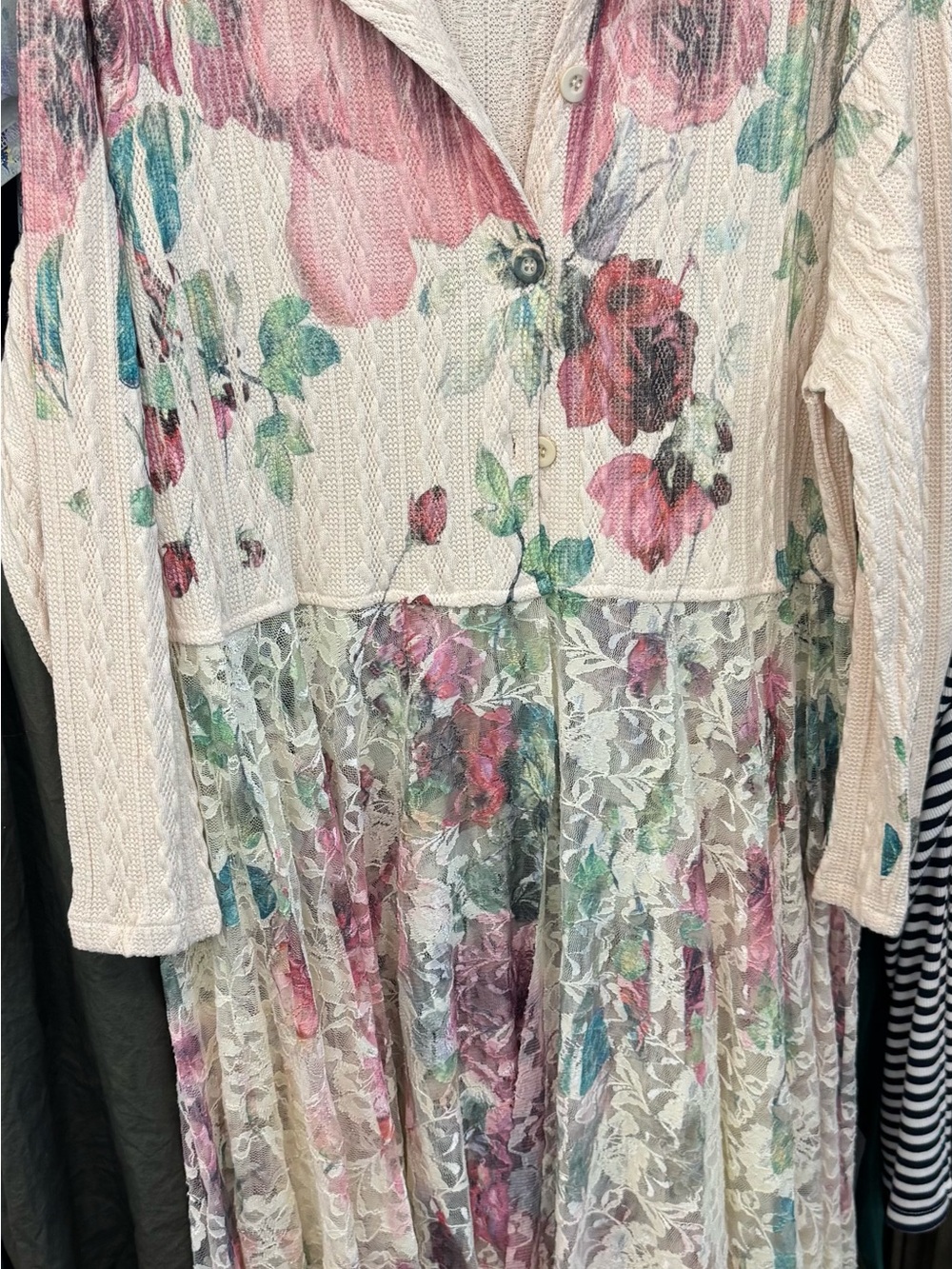 Floral Lace & Knit Button-Front sweater/wrap/Dress/ cardigan multi use